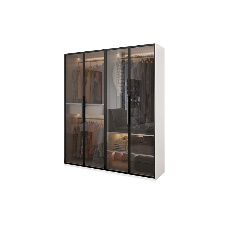 Brown Glass Door Wardrobe for Home Contemporary Hinged Door Storage Cabinet