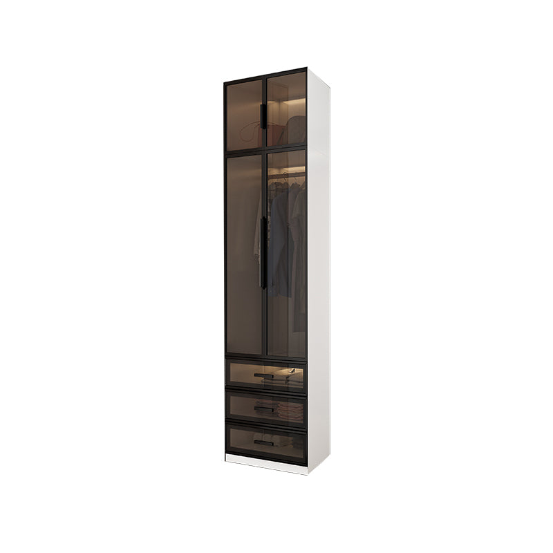 Brown Glass Door Wardrobe for Home Contemporary Hinged Door Storage Cabinet
