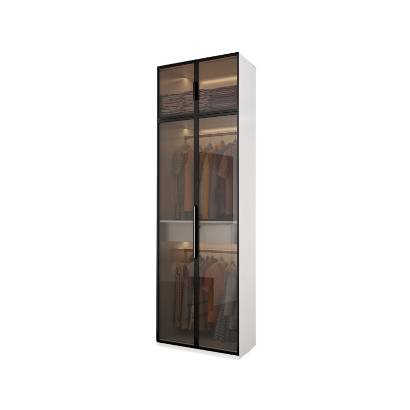 Brown Glass Door Wardrobe for Home Contemporary Hinged Door Storage Cabinet
