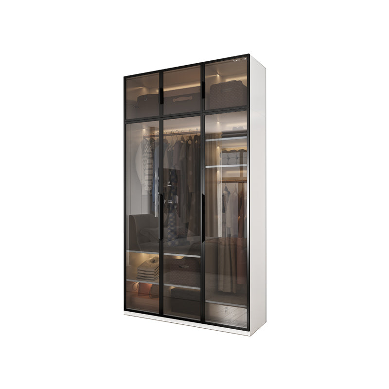 Brown Glass Door Wardrobe for Home Contemporary Hinged Door Storage Cabinet