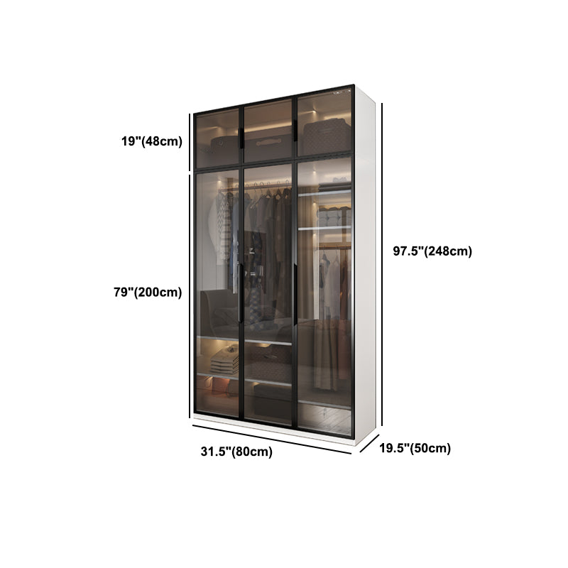 Brown Glass Door Wardrobe for Home Contemporary Hinged Door Storage Cabinet