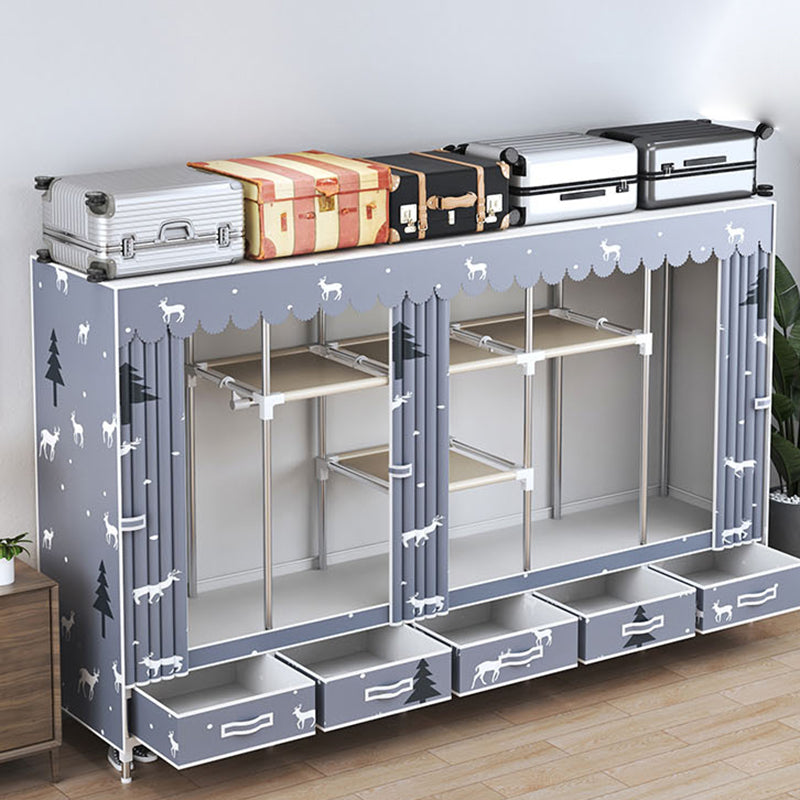 Modern Style Wardrobe Armoire Silver Steel Frame Wardrobe with Drawer