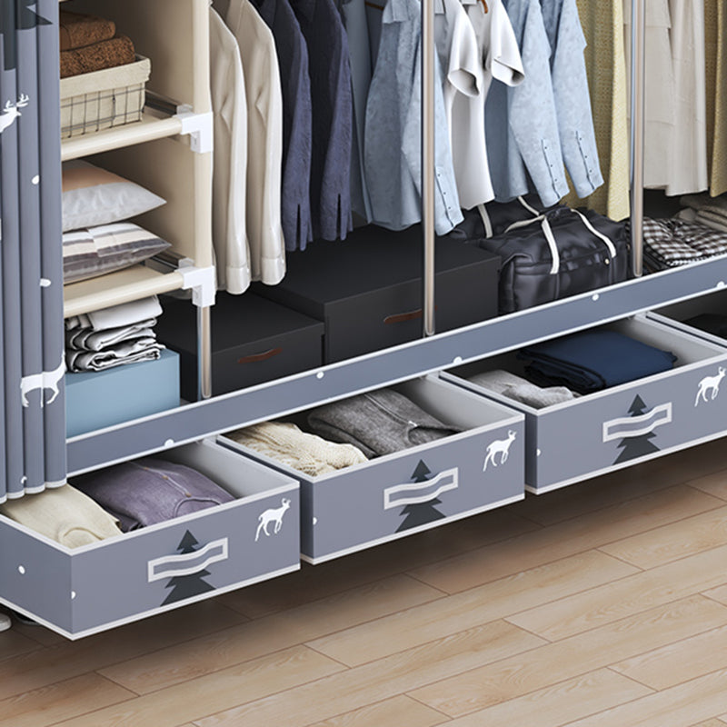 Modern Style Wardrobe Armoire Silver Steel Frame Wardrobe with Drawer