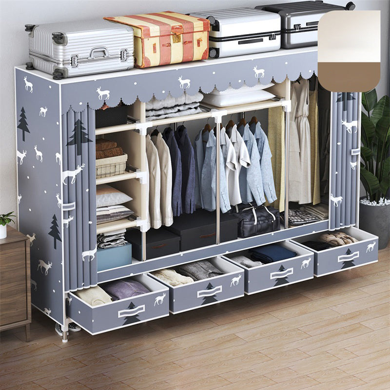 Modern Style Wardrobe Armoire Silver Steel Frame Wardrobe with Drawer