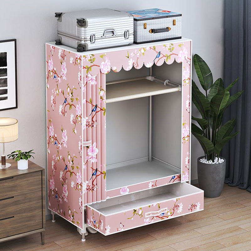 Modern Style Wardrobe Armoire Silver Steel Frame Wardrobe with Drawer