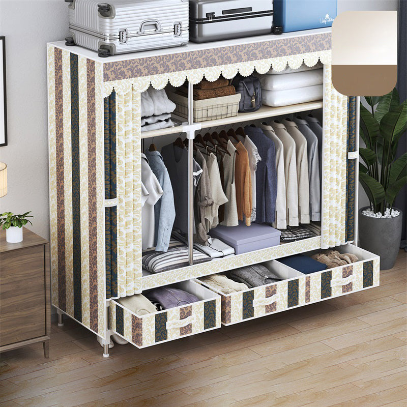 Modern Style Wardrobe Armoire Silver Steel Frame Wardrobe with Drawer