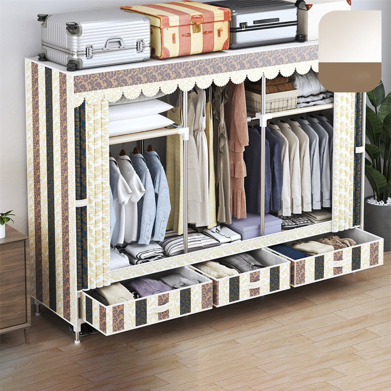 Modern Style Wardrobe Armoire Silver Steel Frame Wardrobe with Drawer