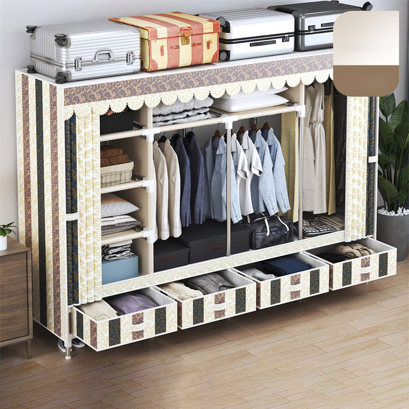 Modern Style Wardrobe Armoire Silver Steel Frame Wardrobe with Drawer