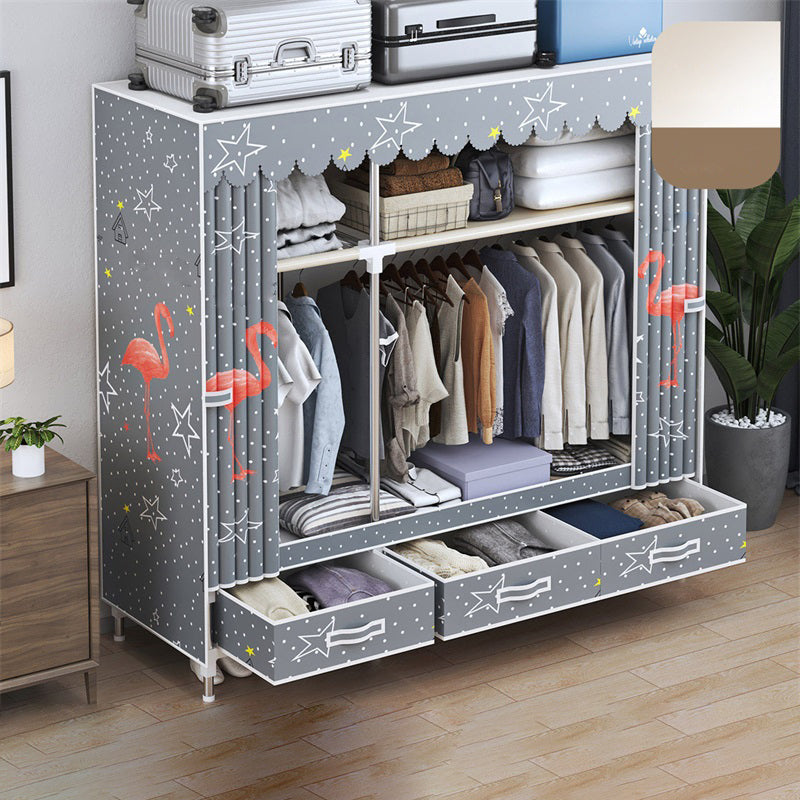 Modern Style Wardrobe Armoire Silver Steel Frame Wardrobe with Drawer