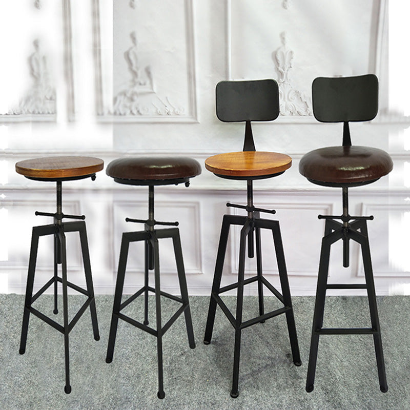 Industrial Metal Barstool Faux Leather Upholstered Counter Stool in Matte Finish