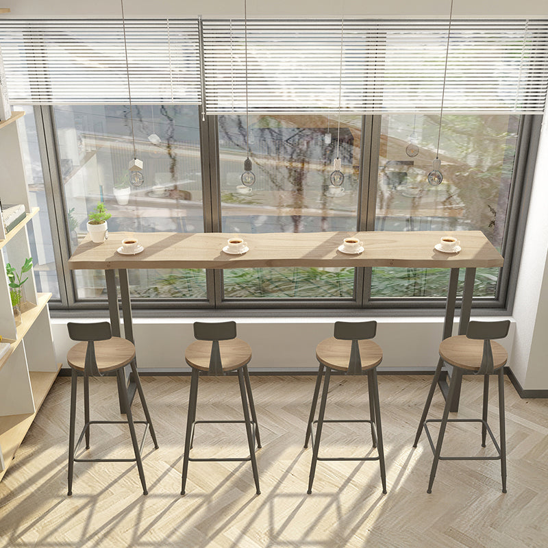 Modern Solid Wood Bar Table Set Rectangular 1/5 Pieces Counter Table with High Stools