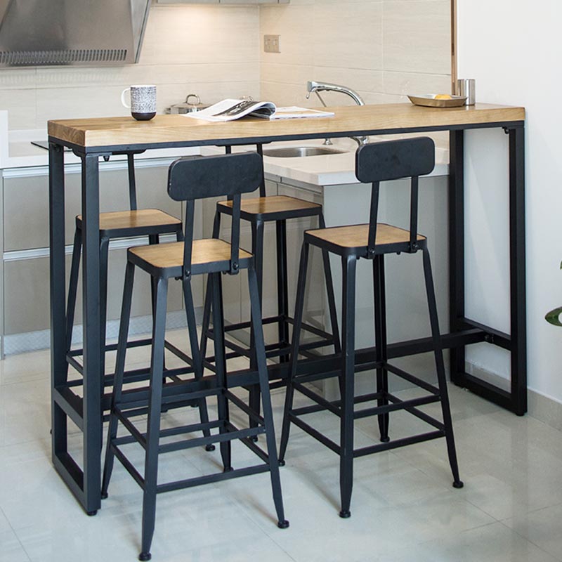 Industrial Solid Wood Bar Table Set Rectangular 1/5 Pieces Counter Table with High Stools