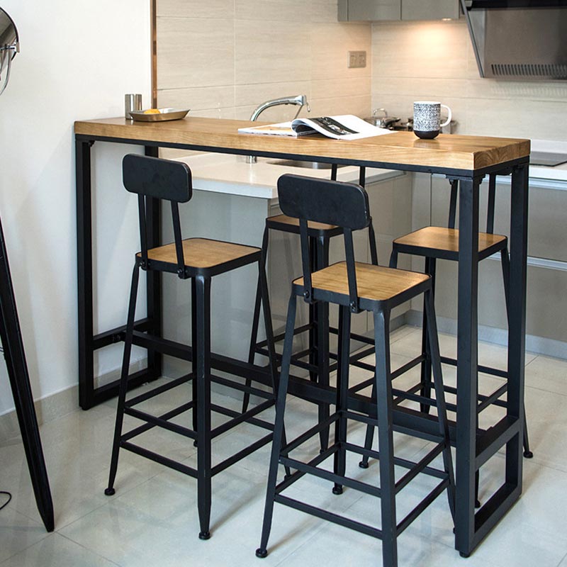 Industrial Solid Wood Bar Table Set Rectangular 1/5 Pieces Counter Table with High Stools