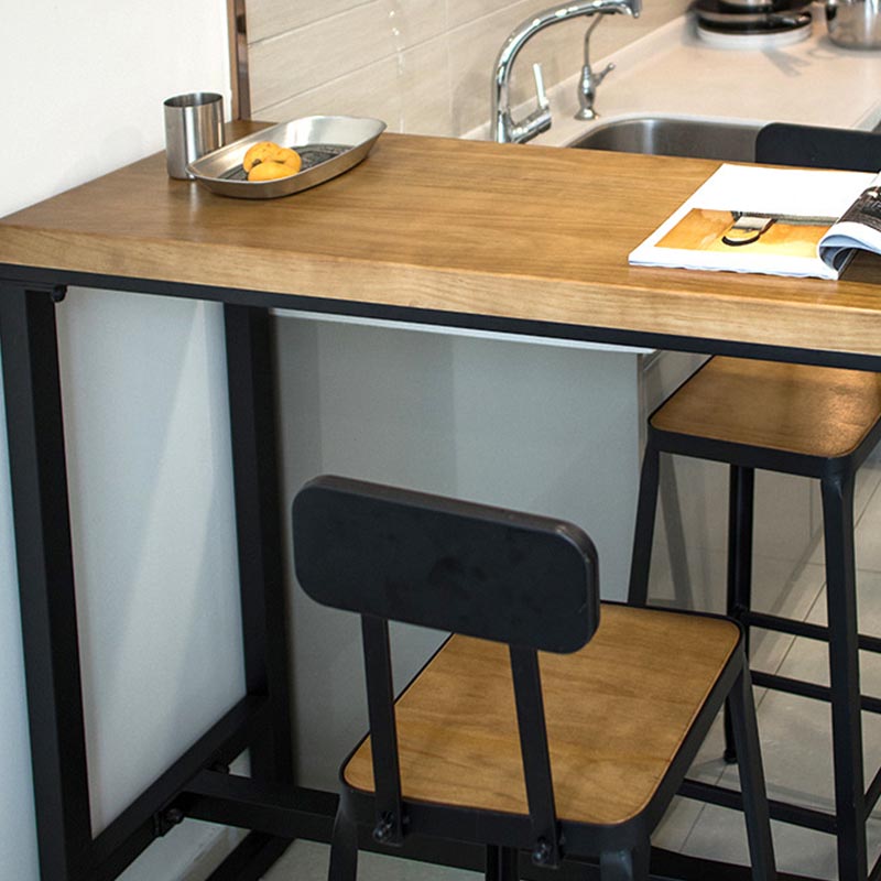 Industrial Solid Wood Bar Table Set Rectangular 1/5 Pieces Counter Table with High Stools