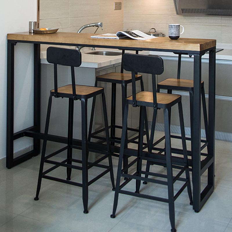 Industrial Solid Wood Bar Table Set Rectangular 1/5 Pieces Counter Table with High Stools