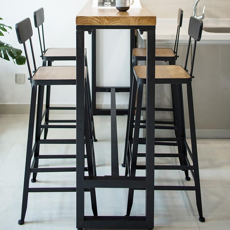 Industrial Solid Wood Bar Table Set Rectangular 1/5 Pieces Counter Table with High Stools