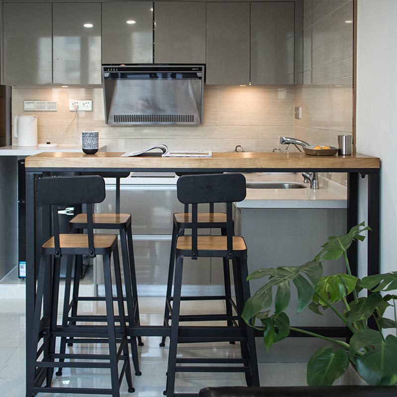 Industrial Solid Wood Bar Table Set Rectangular 1/5 Pieces Counter Table with High Stools