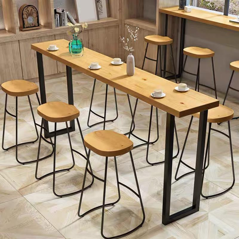 Modern 1/7 Pieces Bar Table Set Rectangle Pine Wood Counter Table with Stools for Balcony