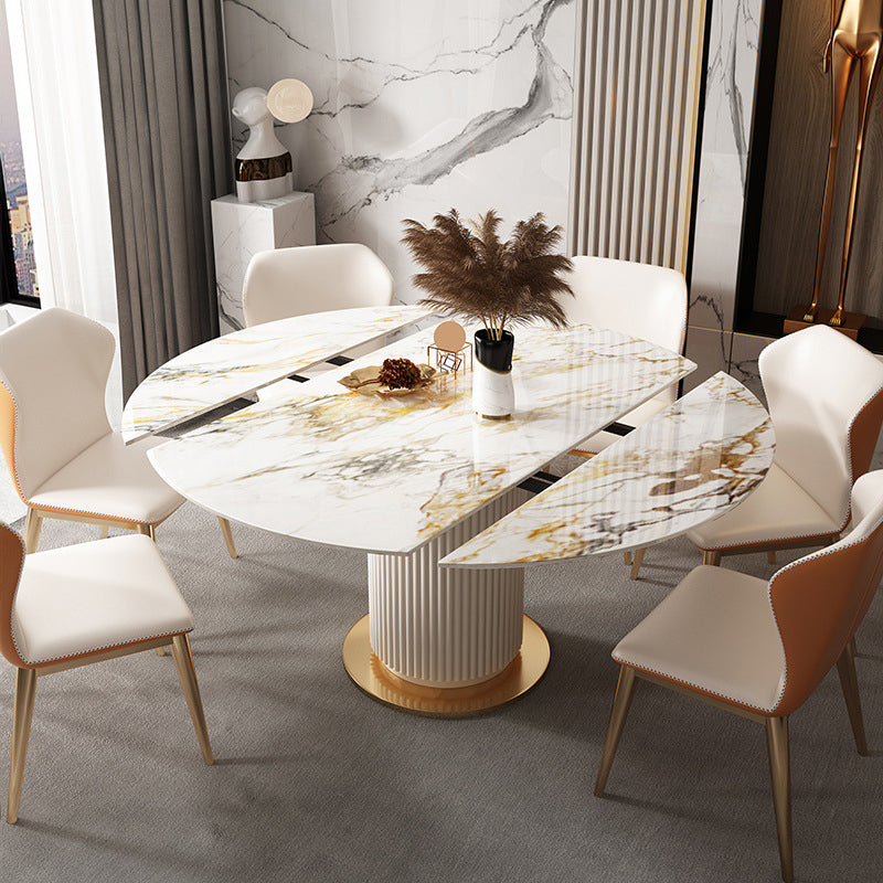Glam Round Dining Set Stone 1/4/7 Pieces Dining Furniture for Indoor