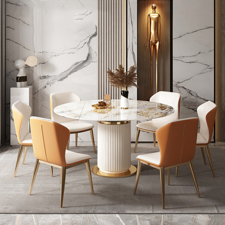 Glam Round Dining Set Stone 1/4/7 Pieces Dining Furniture for Indoor
