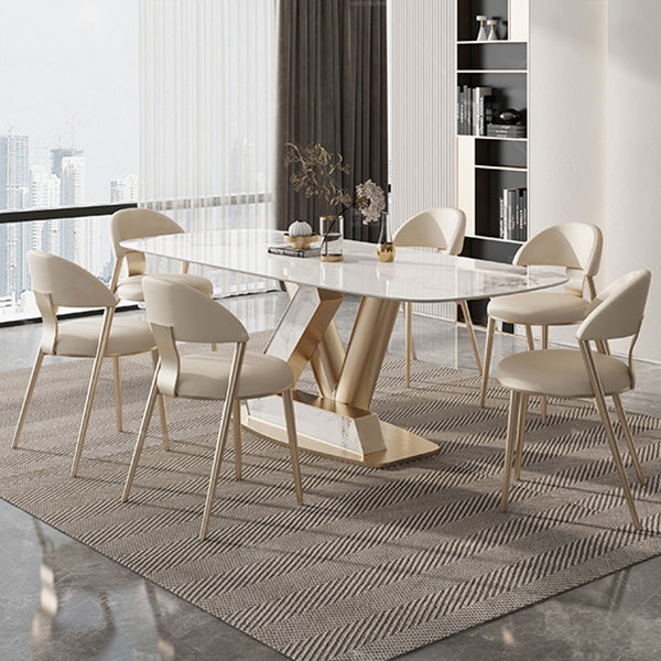 Nordic Sintered Stone Top Dining Set Rectangular 1/4/5/7/9 Pieces Dining Room Table Set