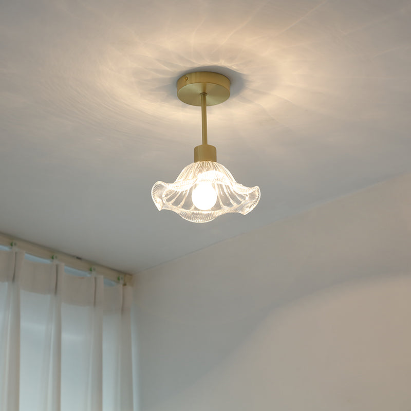Modern Metal Ceiling Light Geometric Shape Flush Mount with Glass Shade for Living Room