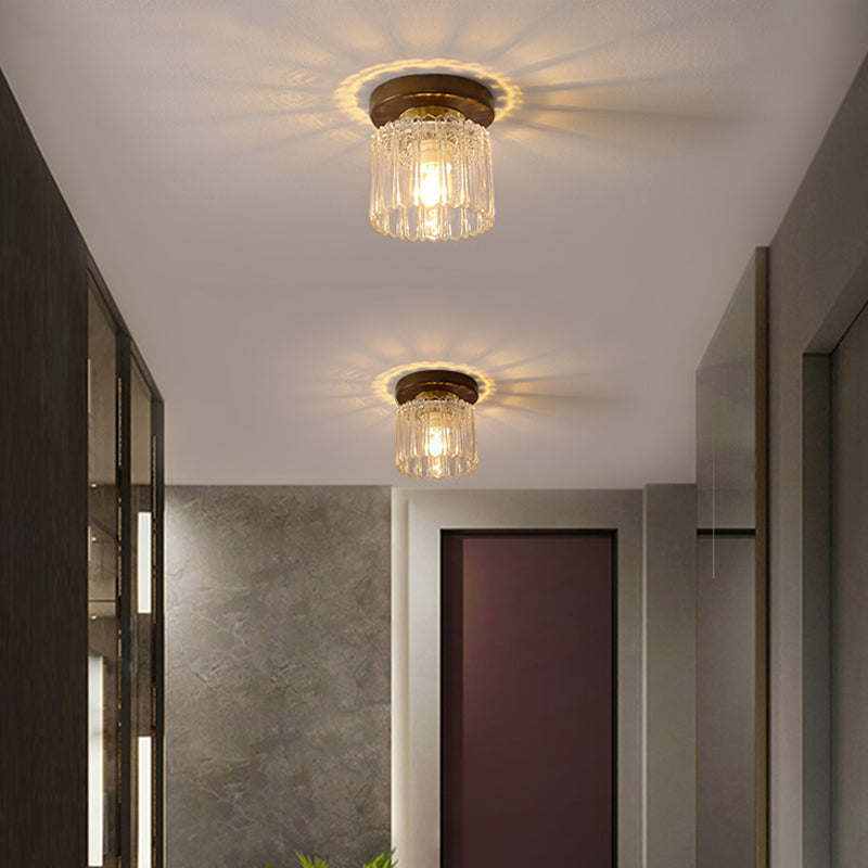 Modern Wood Ceiling Light Geometric Shape Flush Mount with Glass Shade for Living Room