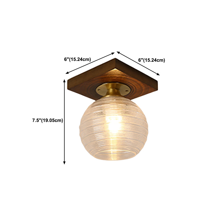 Modern Wood Ceiling Light Geometric Shape Flush Mount with Glass Shade for Living Room