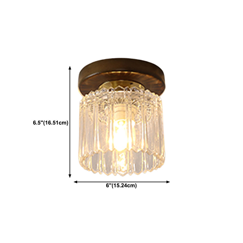 Modern Wood Ceiling Light Geometric Shape Flush Mount with Glass Shade for Living Room
