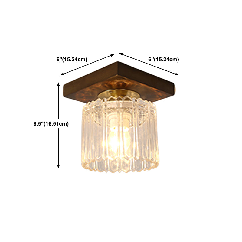 Modern Wood Ceiling Light Geometric Shape Flush Mount with Glass Shade for Living Room