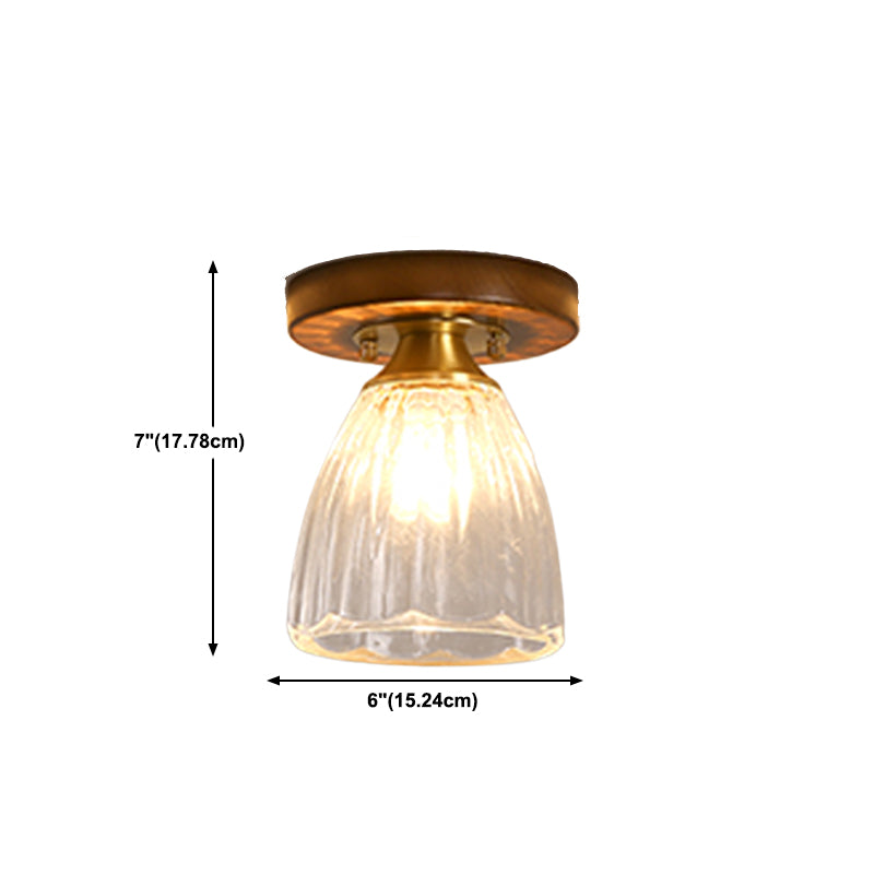 Modern Wood Ceiling Light Geometric Shape Flush Mount with Glass Shade for Living Room