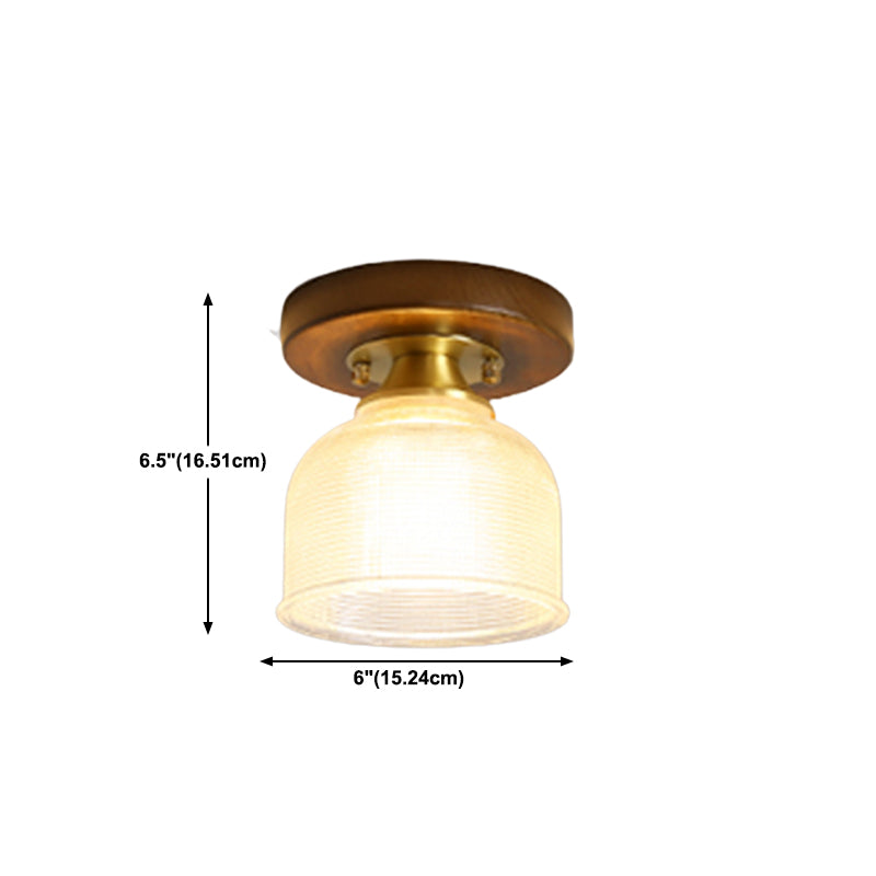 Modern Wood Ceiling Light Geometric Shape Flush Mount with Glass Shade for Living Room