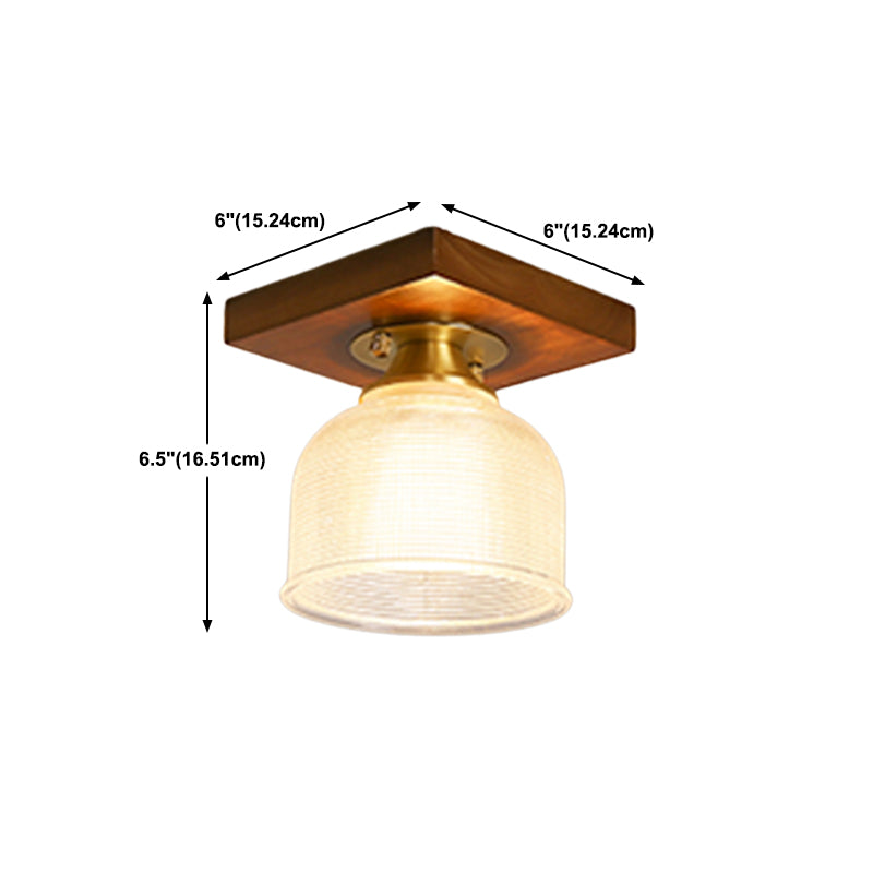 Modern Wood Ceiling Light Geometric Shape Flush Mount with Glass Shade for Living Room