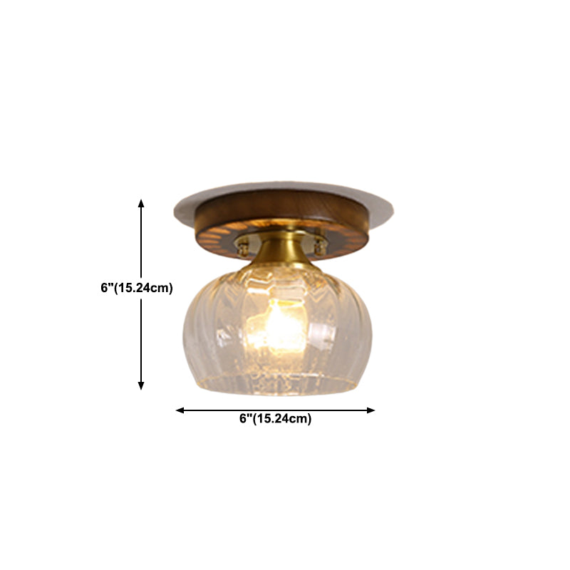 Modern Wood Ceiling Light Geometric Shape Flush Mount with Glass Shade for Living Room