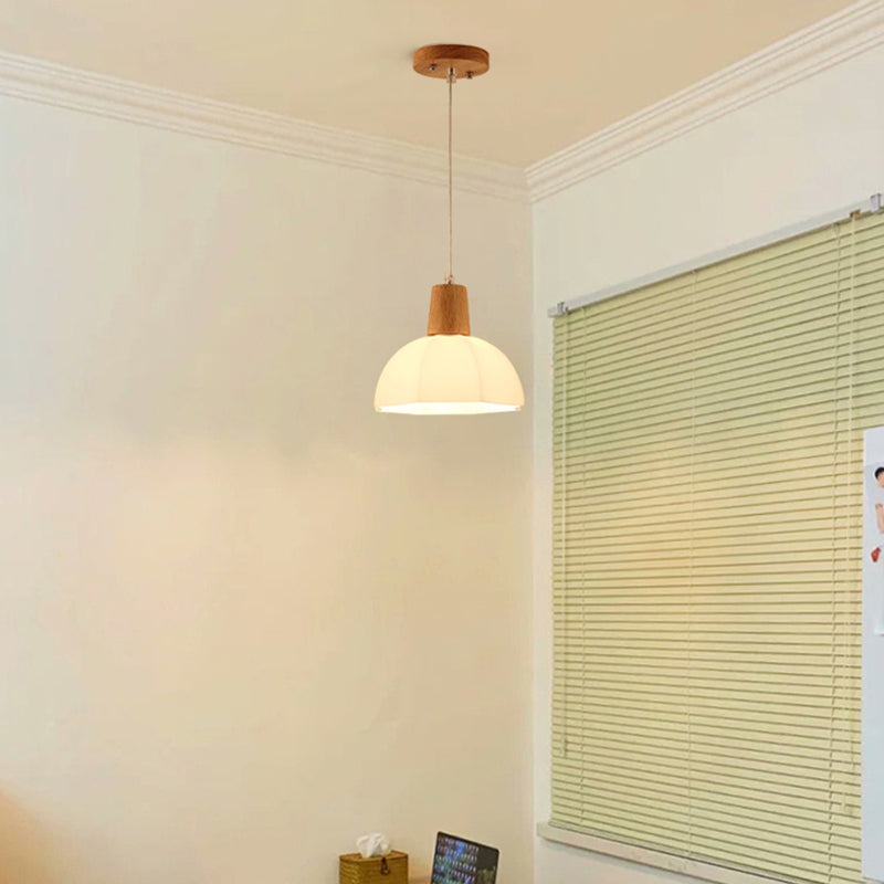 Dome Shade Kitchen Island Light Wood and Glass Ceiling Fixture