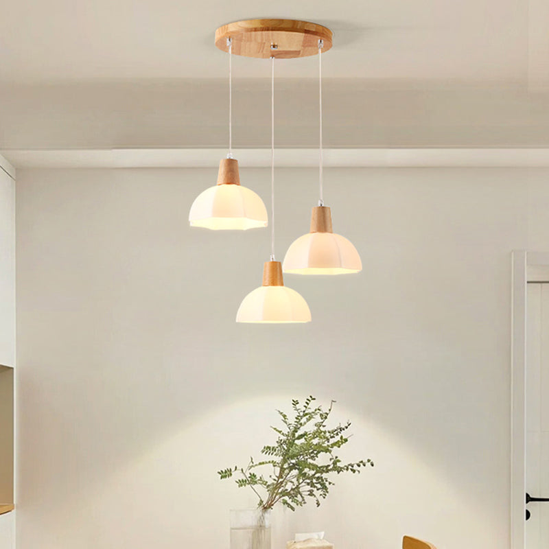 Dome Shade Kitchen Island Light Wood and Glass Ceiling Fixture