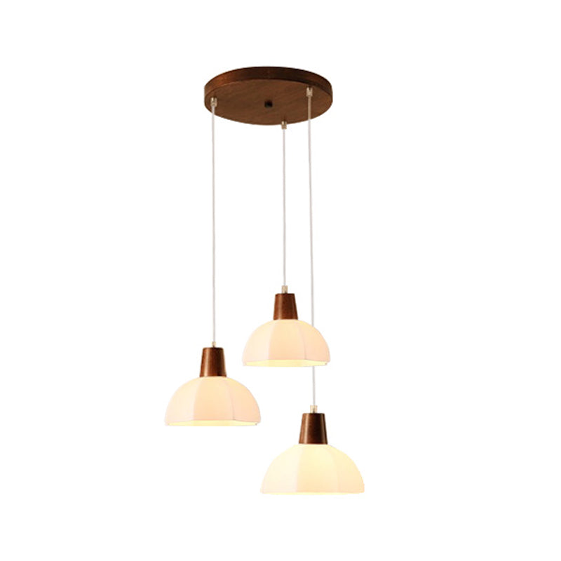 Dome Shade Kitchen Island Light Wood and Glass Ceiling Fixture