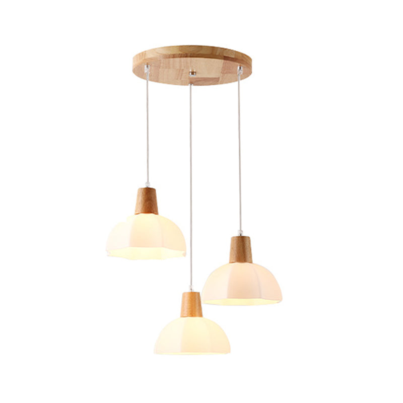 Dome Shade Kitchen Island Light Wood and Glass Ceiling Fixture