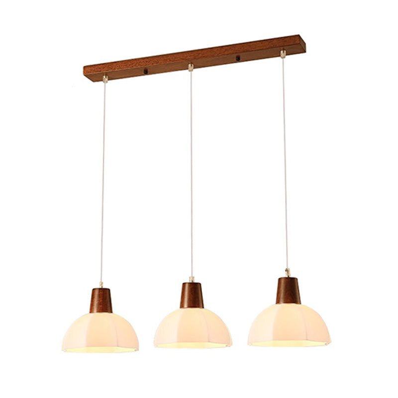 Dome Shade Kitchen Island Light Wood and Glass Ceiling Fixture