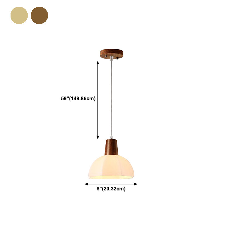 Dome Shade Kitchen Island Light Wood and Glass Ceiling Fixture