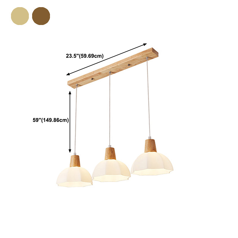 Dome Shade Kitchen Island Light Wood and Glass Ceiling Fixture