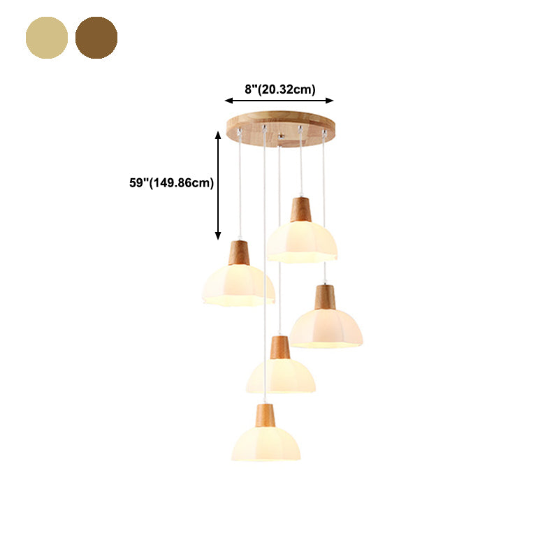 Dome Shade Kitchen Island Light Wood and Glass Ceiling Fixture