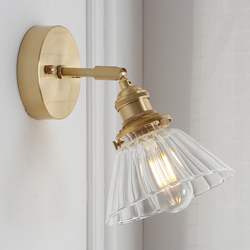 1-Light Cone Wall Light Sconce Industrial Style Glass Wall Mounted Lights