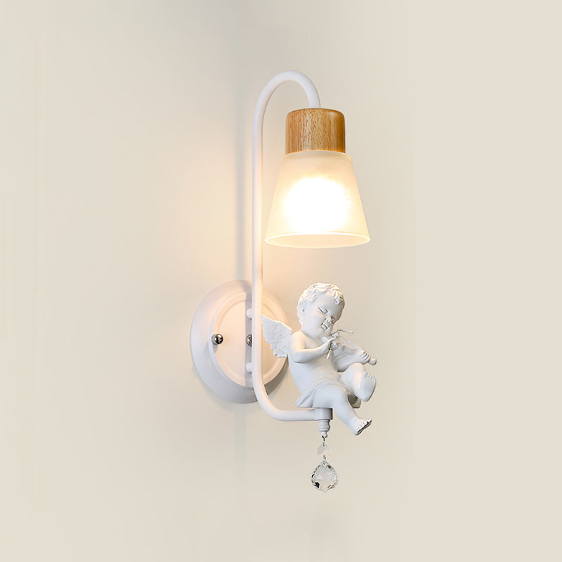 Modern Kids Wood Wall Sconce Geometric Shape Metal Wall Light with Glass Shade for Bedroom