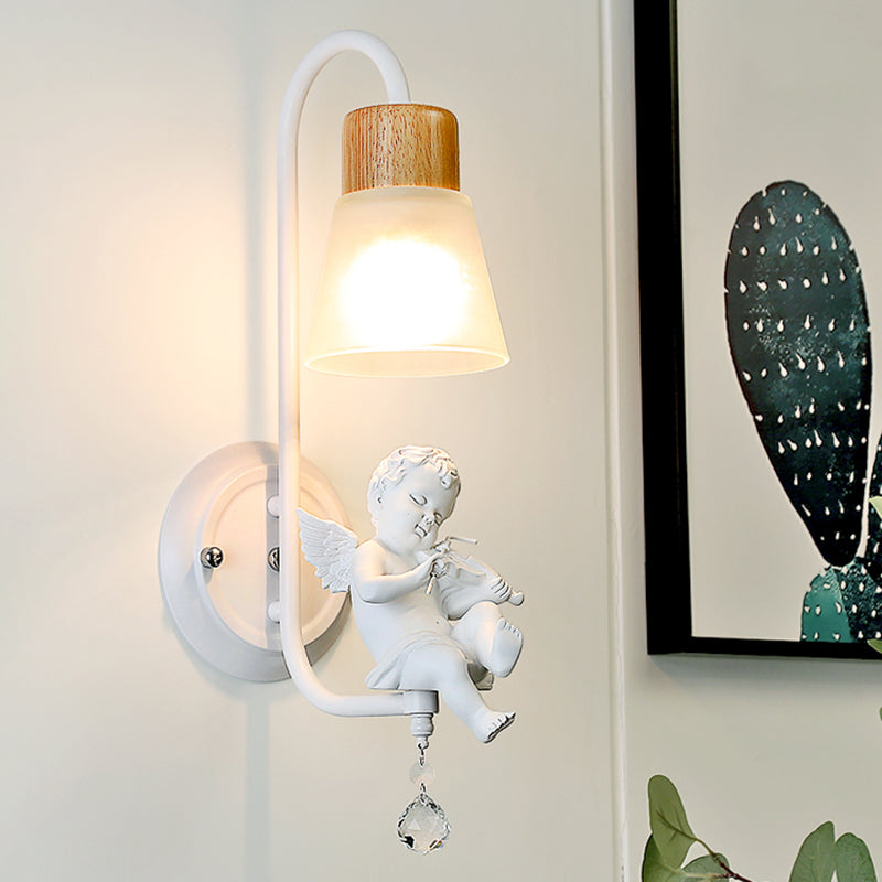 Modern Kids Wood Wall Sconce Geometric Shape Metal Wall Light with Glass Shade for Bedroom