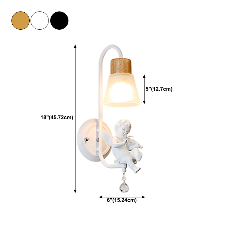 Modern Kids Wood Wall Sconce Geometric Shape Metal Wall Light with Glass Shade for Bedroom
