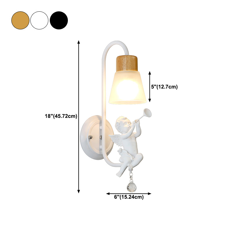 Modern Kids Wood Wall Sconce Geometric Shape Metal Wall Light with Glass Shade for Bedroom