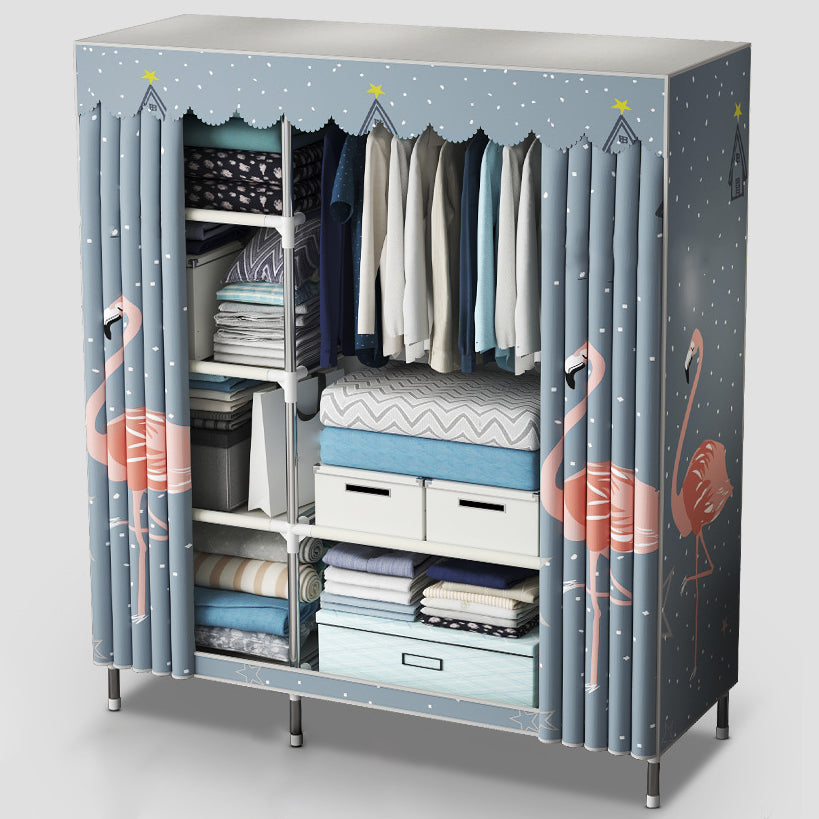 Modern Style Wardrobe Closet Metal Frame Wardrobe Armoire with Shelves