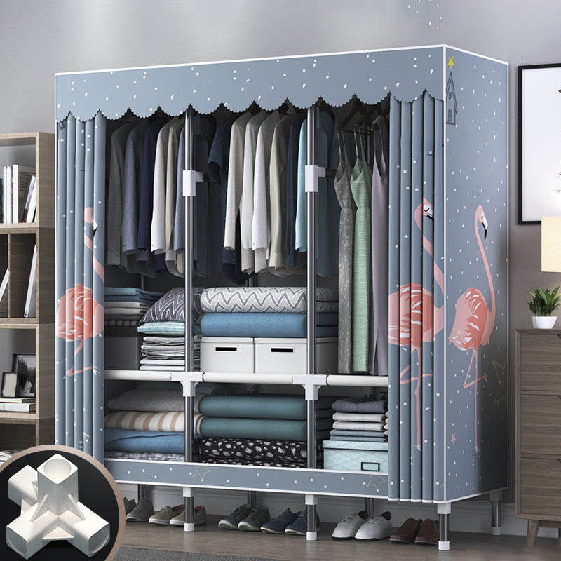 Modern Style Wardrobe Closet Metal Frame Wardrobe Armoire with Shelves