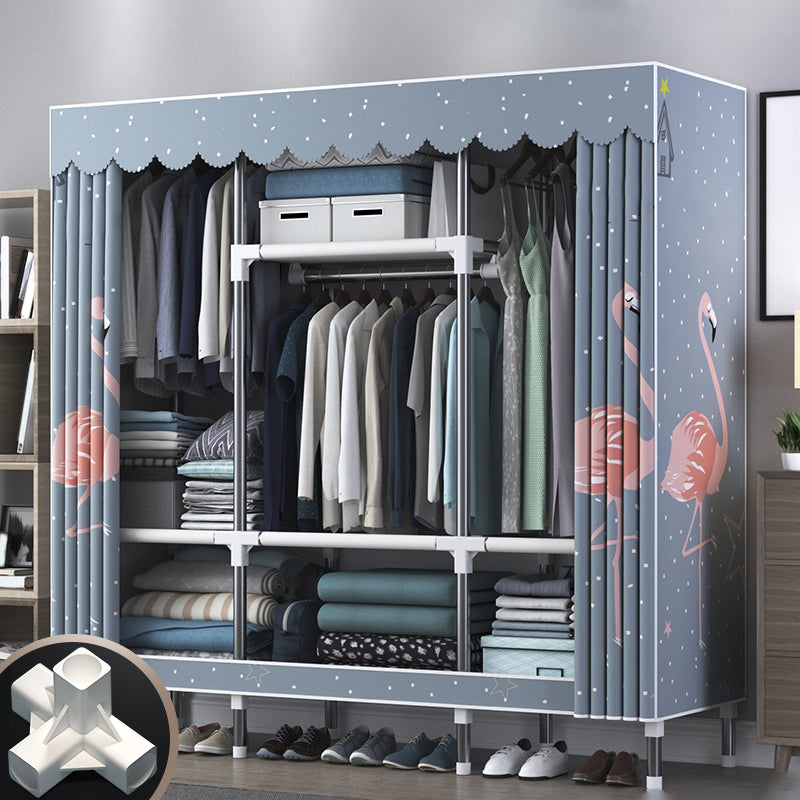 Modern Style Wardrobe Closet Metal Frame Wardrobe Armoire with Shelves